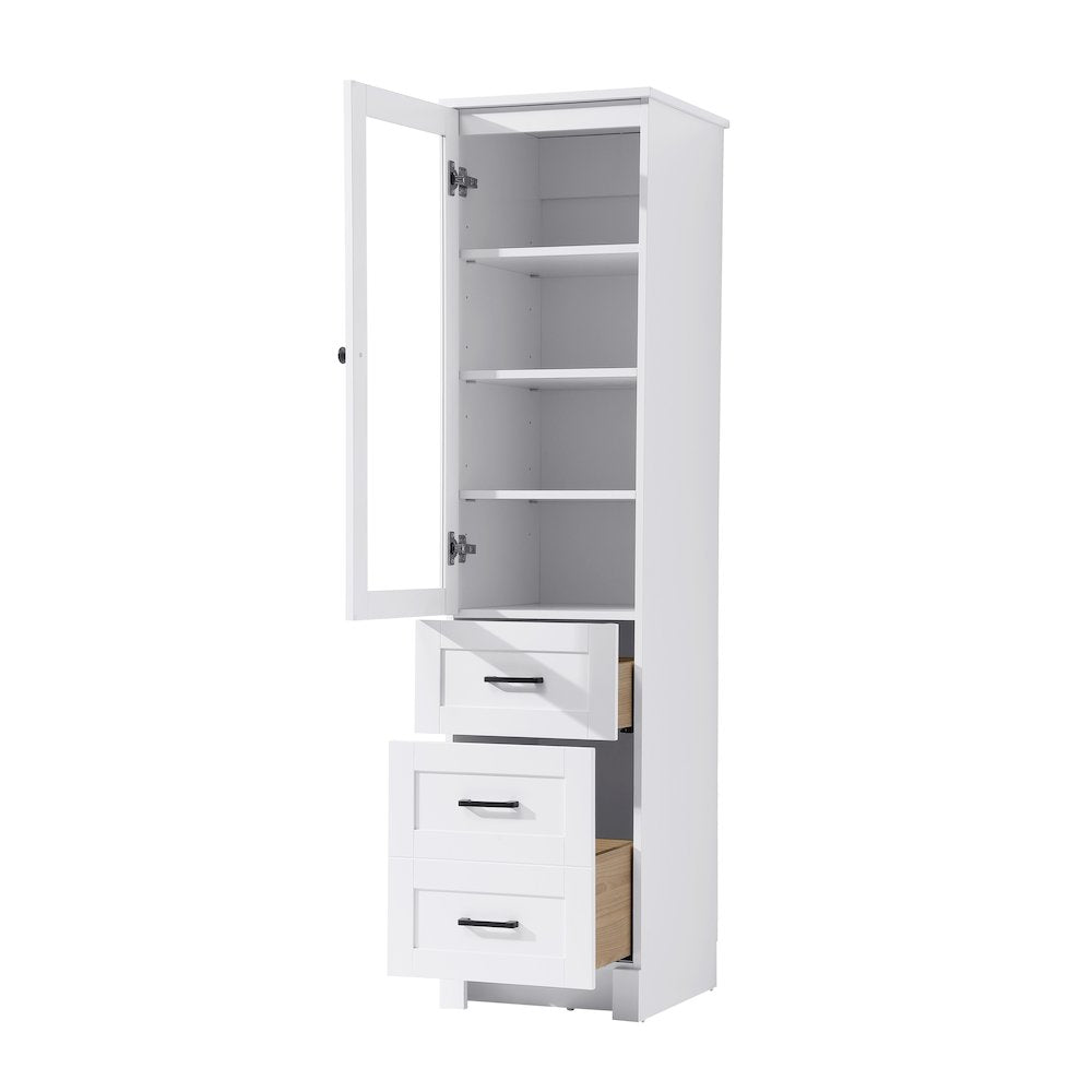 16 Inch Bath Storage Glass Cabinet  in White