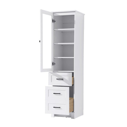 16 Inch Bath Storage Glass Cabinet  in White