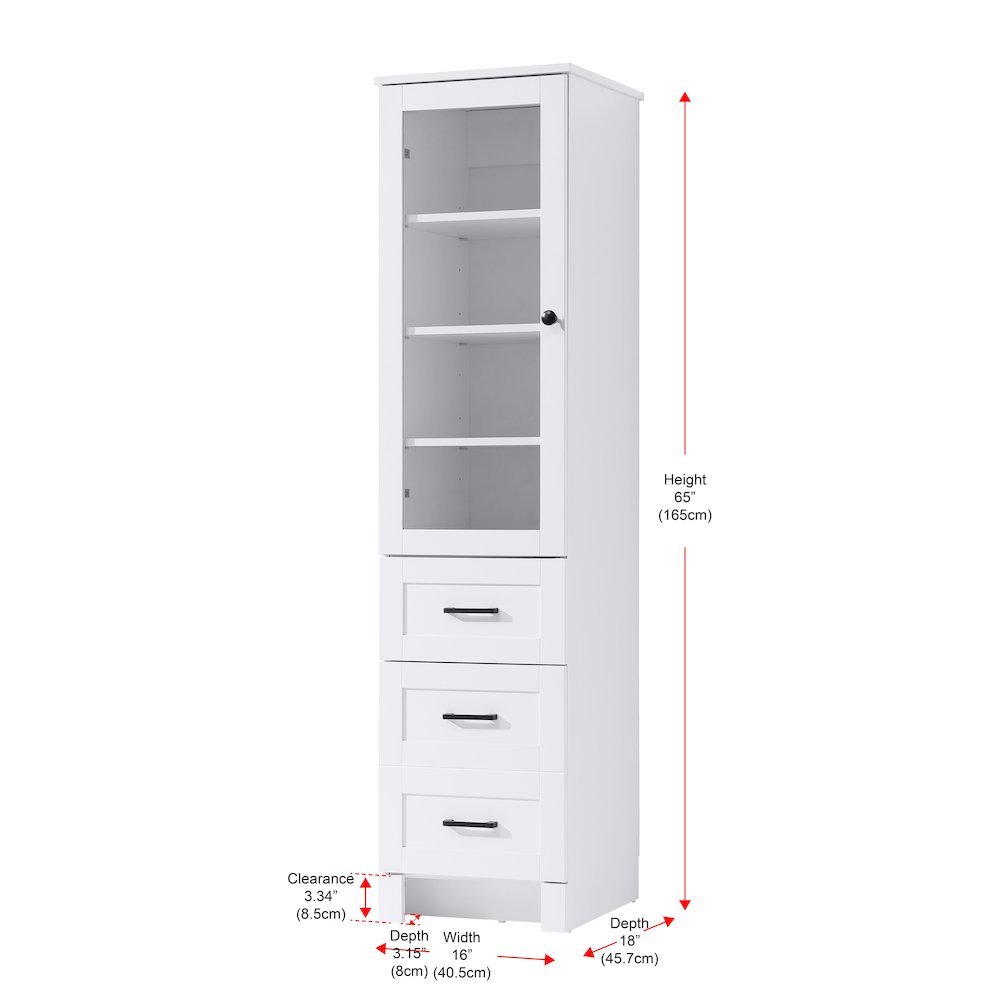 16 Inch Bath Storage Glass Cabinet  in White