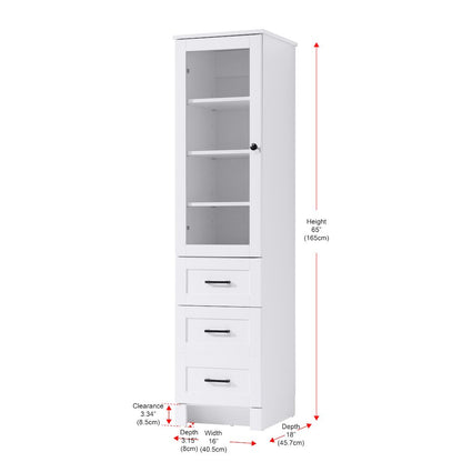 16 Inch Bath Storage Glass Cabinet  in White