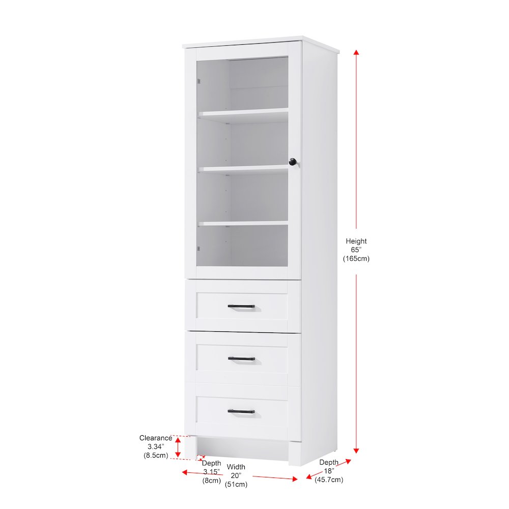20 Inch Bath Storage Glass Cabinet  in White
