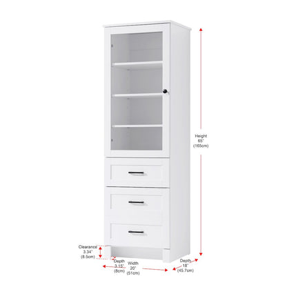 20 Inch Bath Storage Glass Cabinet  in White