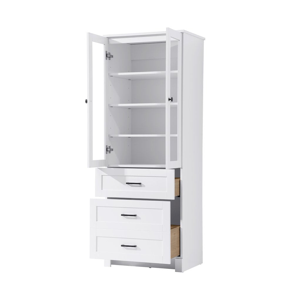 24 Inch Bath Storage Glass Cabinet  in White