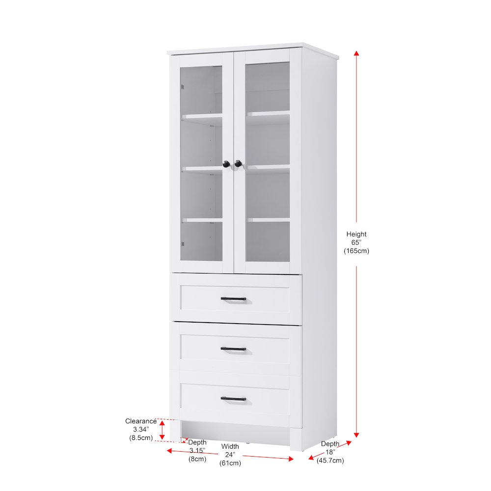 24 Inch Bath Storage Glass Cabinet  in White