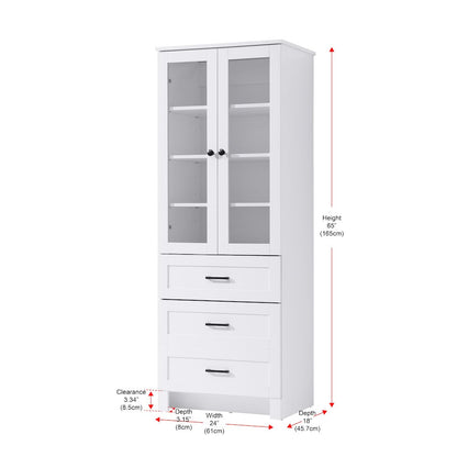 24 Inch Bath Storage Glass Cabinet  in White