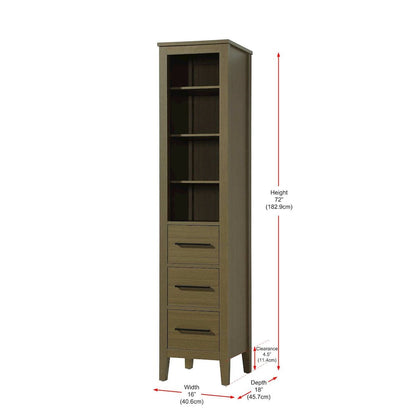 16 Inch Open Shelving Bath Storage Cabinet in Chestnut Brown