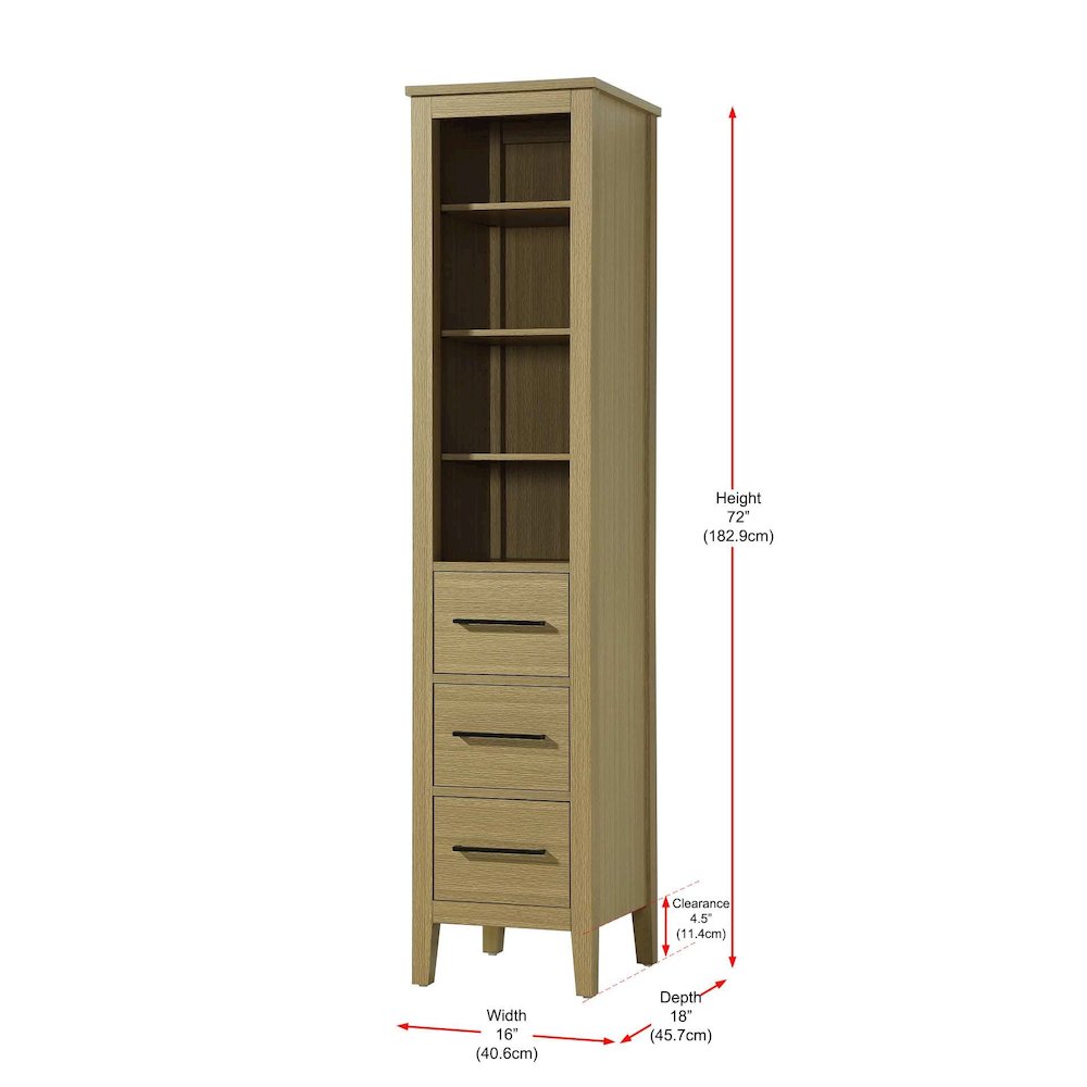 16 Inch Open Shelving Bath Storage Cabinet in Honey Brown