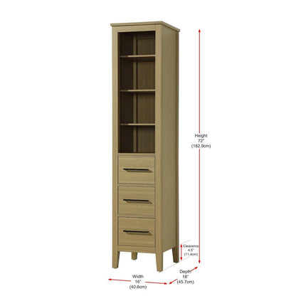 16 Inch Open Shelving Bath Storage Cabinet in Honey Brown