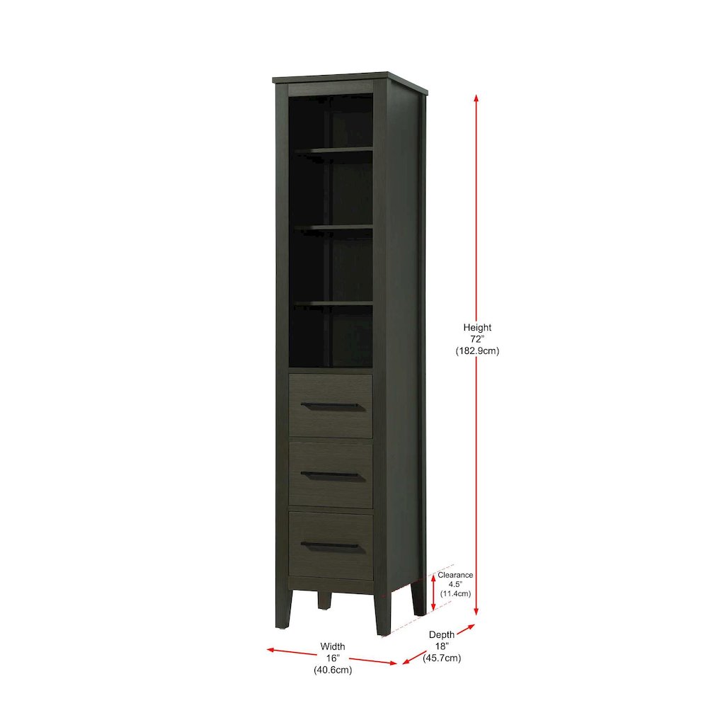 16 Inch Open Shelving Bath Storage Cabinet in Mocha Brown