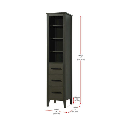 16 Inch Open Shelving Bath Storage Cabinet in Mocha Brown