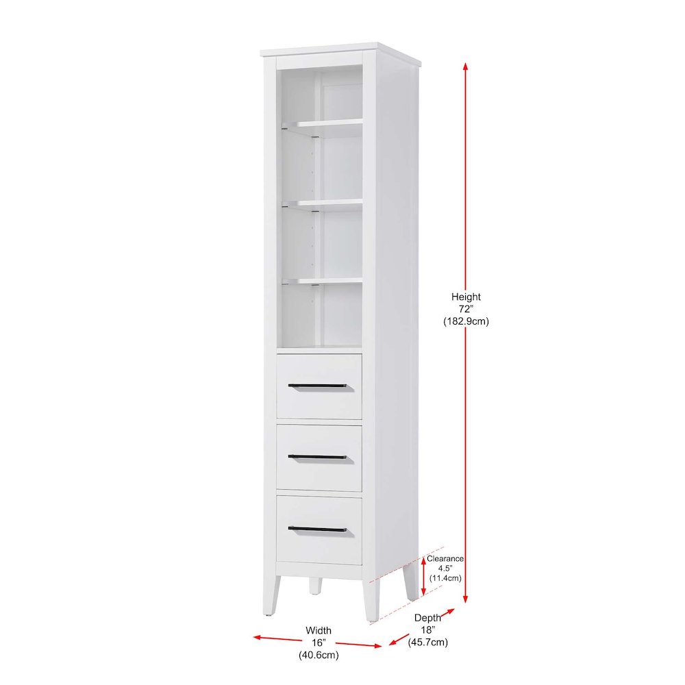 16 Inch Open Shelving Bath Storage Cabinet in White