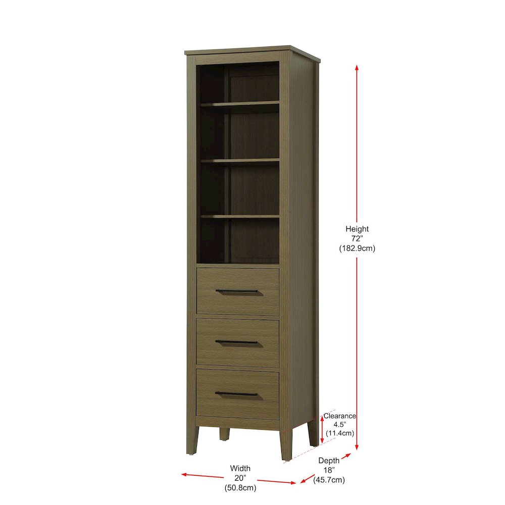 20 Inch Open Shelving Bath Storage Cabinet in Chestnut Brown