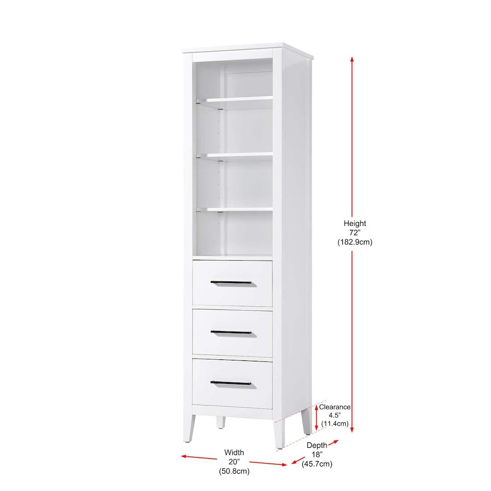 20 Inch Open Shelving Bath Storage Cabinet in White