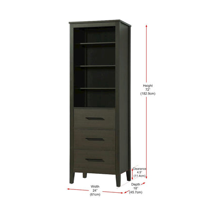 24 Inch Open Shelving Bath Storage Cabinet in Mocha Brown