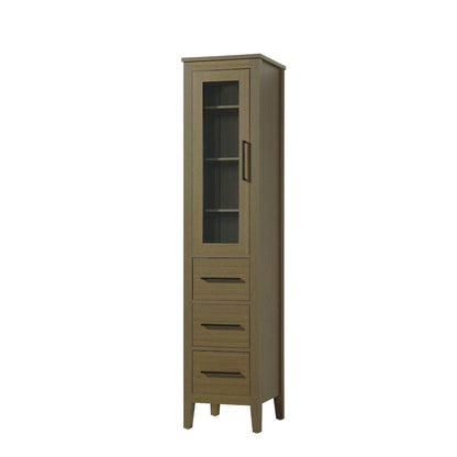 16 Inch Bath Storage Glass Cabinet in Chestnut Brown