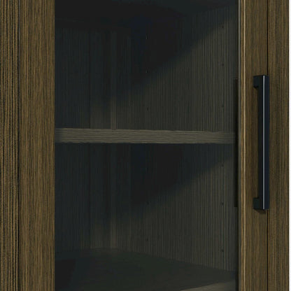 16 Inch Bath Storage Glass Cabinet in Chestnut Brown