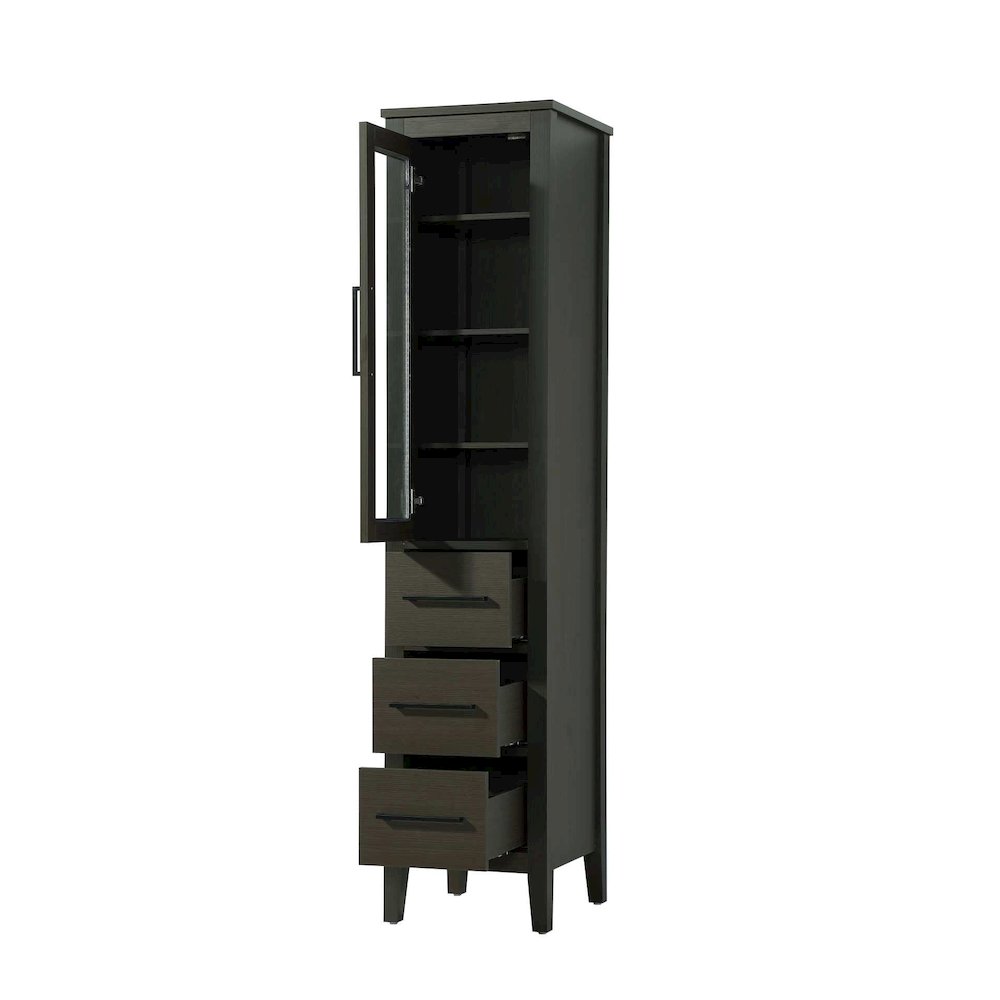16 Inch Bath Storage Glass Cabinet in Mocha Brown