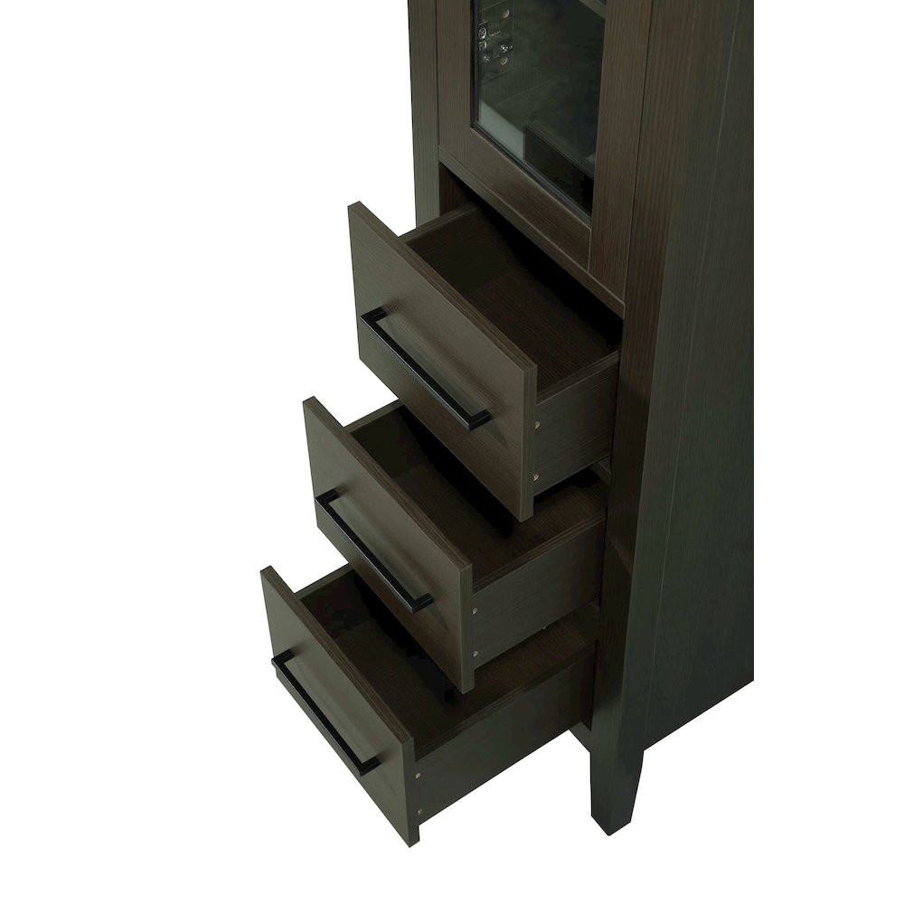 16 Inch Bath Storage Glass Cabinet in Mocha Brown