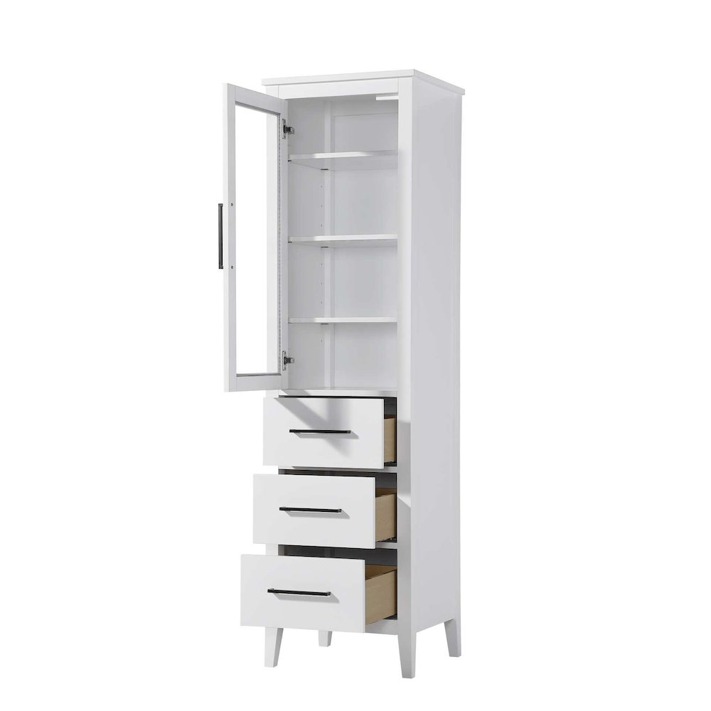 20 Inch Bath Storage Glass Cabinet in White