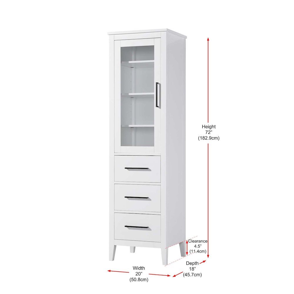 20 Inch Bath Storage Glass Cabinet in White