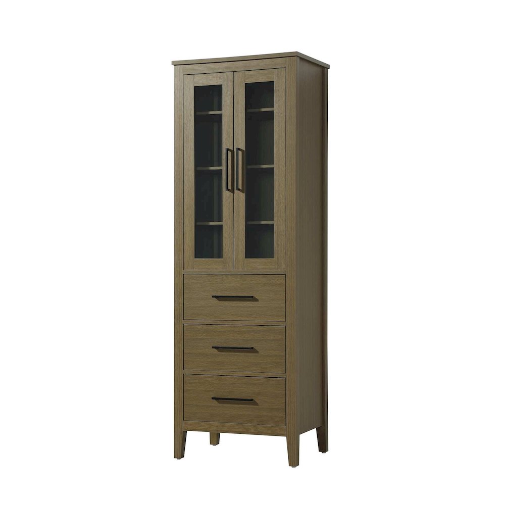 24 Inch Bath Storage Glass Cabinet in Chestnut Brown