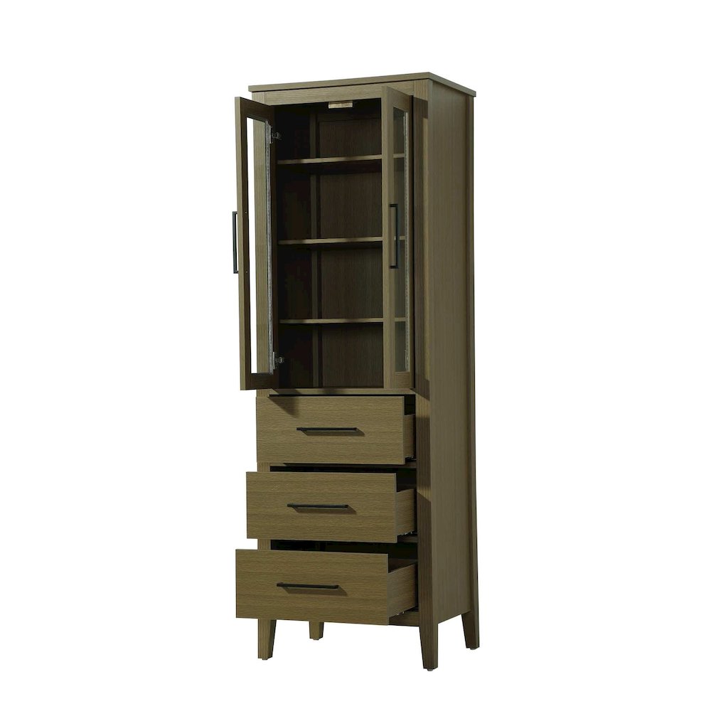 24 Inch Bath Storage Glass Cabinet in Chestnut Brown