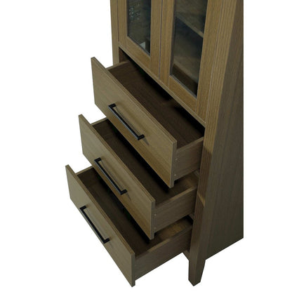 24 Inch Bath Storage Glass Cabinet in Chestnut Brown