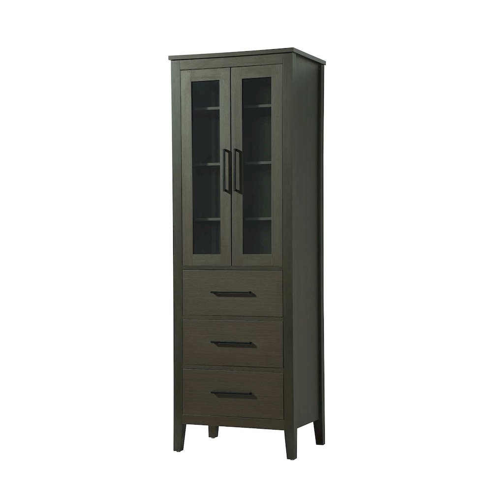 24 Inch Bath Storage Glass Cabinet in Mocha Brown
