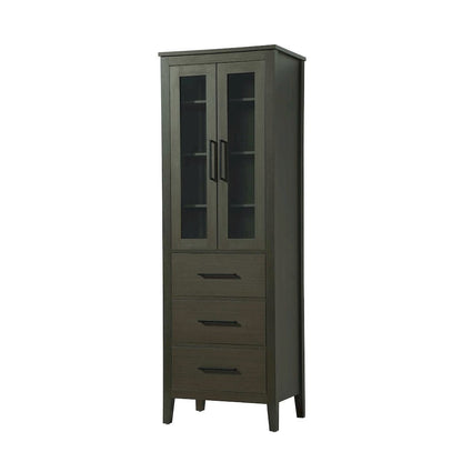 24 Inch Bath Storage Glass Cabinet in Mocha Brown