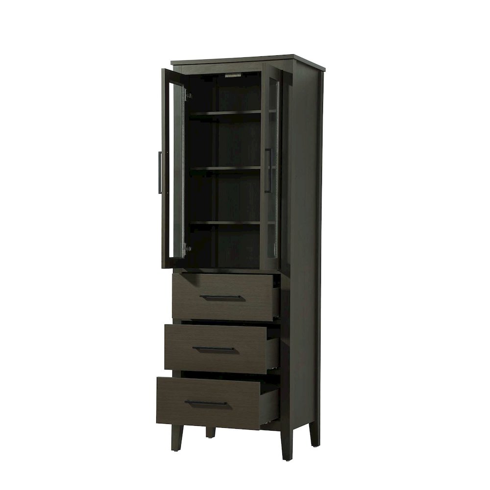 24 Inch Bath Storage Glass Cabinet in Mocha Brown