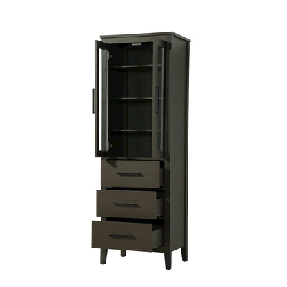 24 Inch Bath Storage Glass Cabinet in Mocha Brown