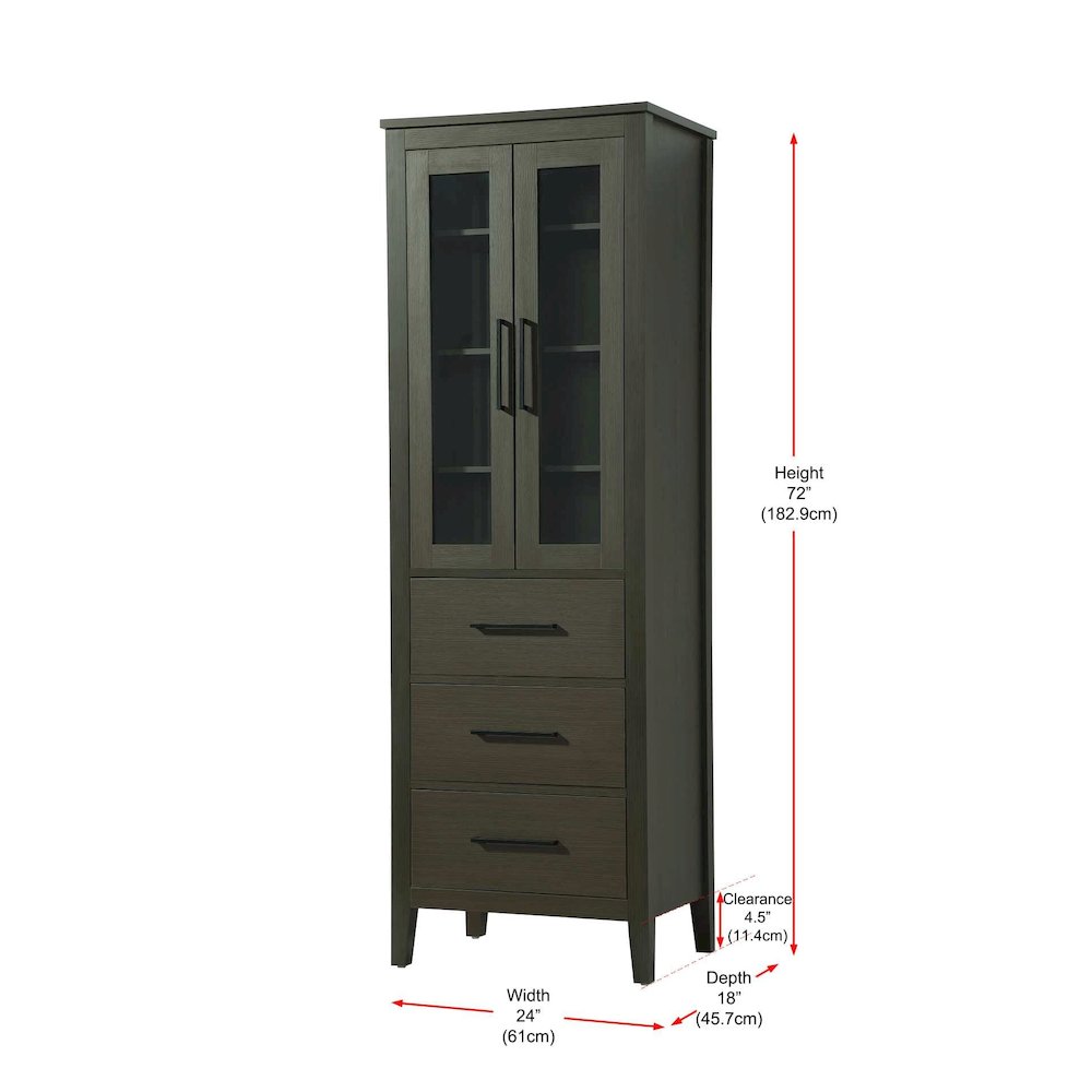 24 Inch Bath Storage Glass Cabinet in Mocha Brown