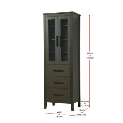 24 Inch Bath Storage Glass Cabinet in Mocha Brown