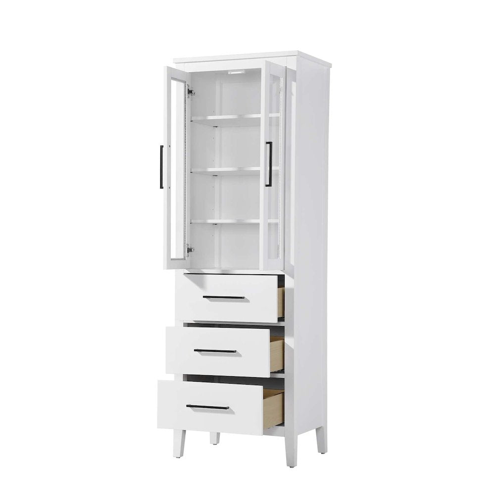 24 Inch Bath Storage Glass Cabinet in White