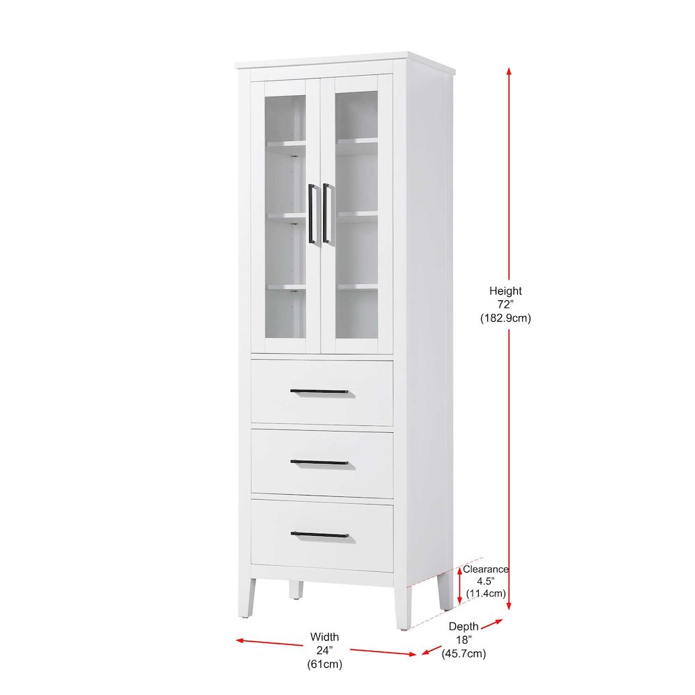 24 Inch Bath Storage Glass Cabinet in White