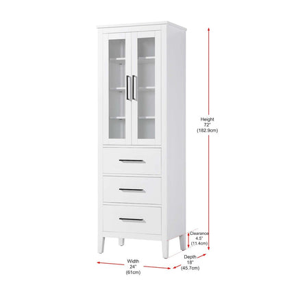 24 Inch Bath Storage Glass Cabinet in White