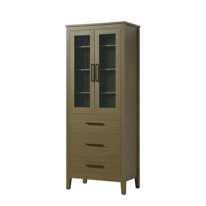 28 Inch Bath Storage Glass Cabinet in Chestnut Brown