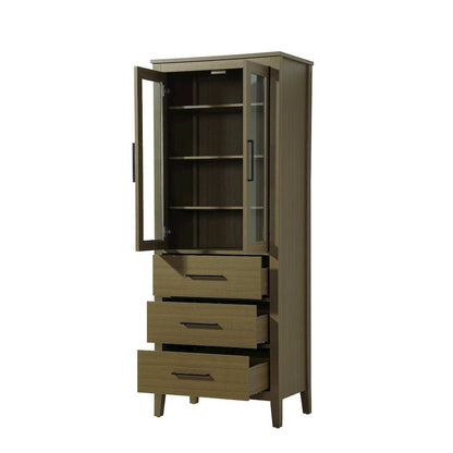 28 Inch Bath Storage Glass Cabinet in Chestnut Brown