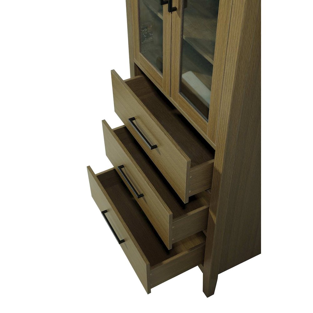 28 Inch Bath Storage Glass Cabinet in Chestnut Brown