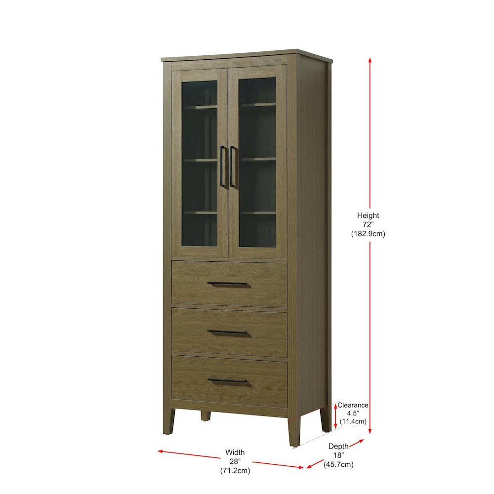 28 Inch Bath Storage Glass Cabinet in Chestnut Brown