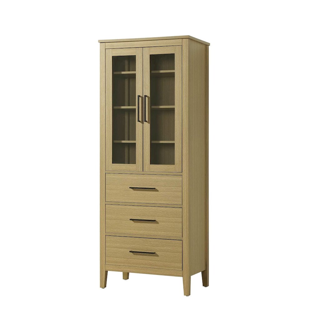 28 Inch Bath Storage Glass Cabinet in Honey Brown