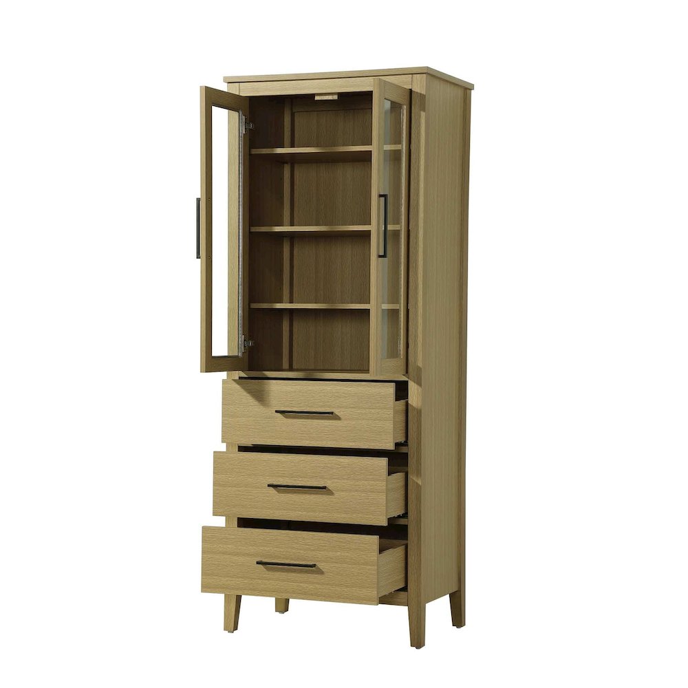 28 Inch Bath Storage Glass Cabinet in Honey Brown