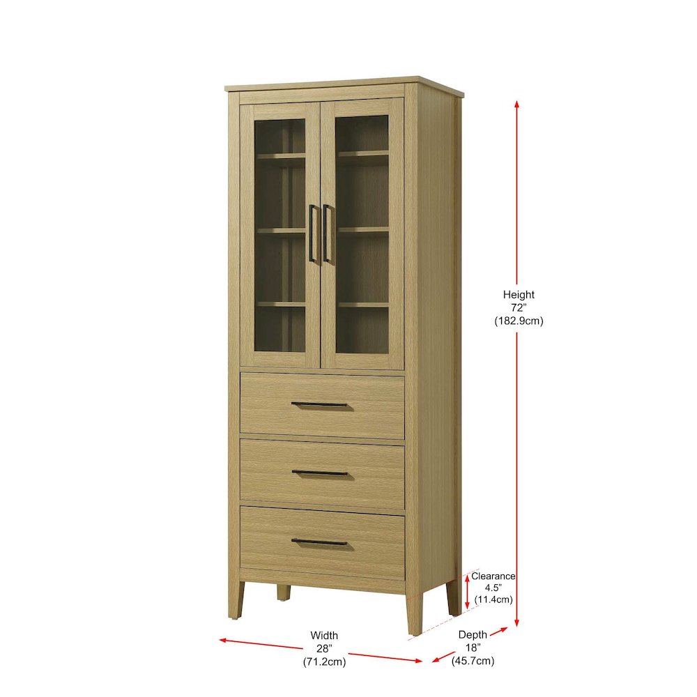 28 Inch Bath Storage Glass Cabinet in Honey Brown
