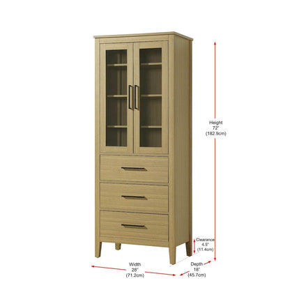 28 Inch Bath Storage Glass Cabinet in Honey Brown