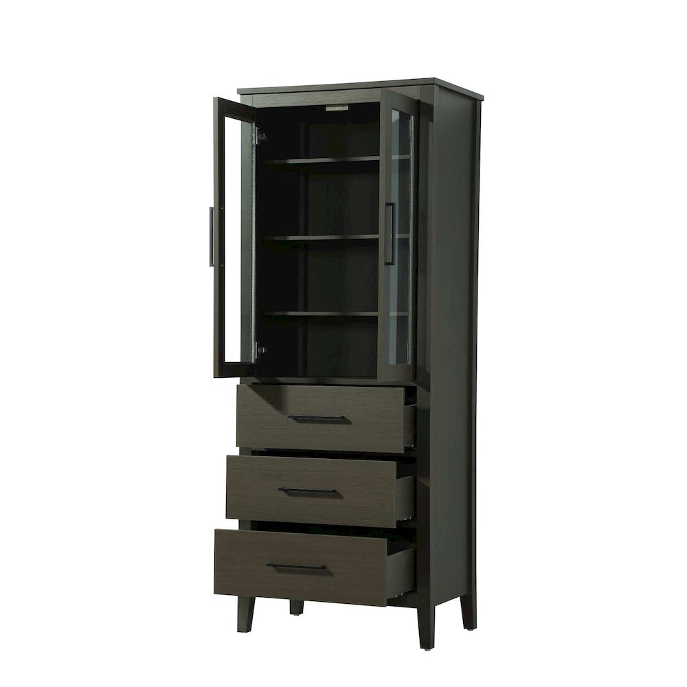28 Inch Bath Storage Glass Cabinet in Mocha Brown
