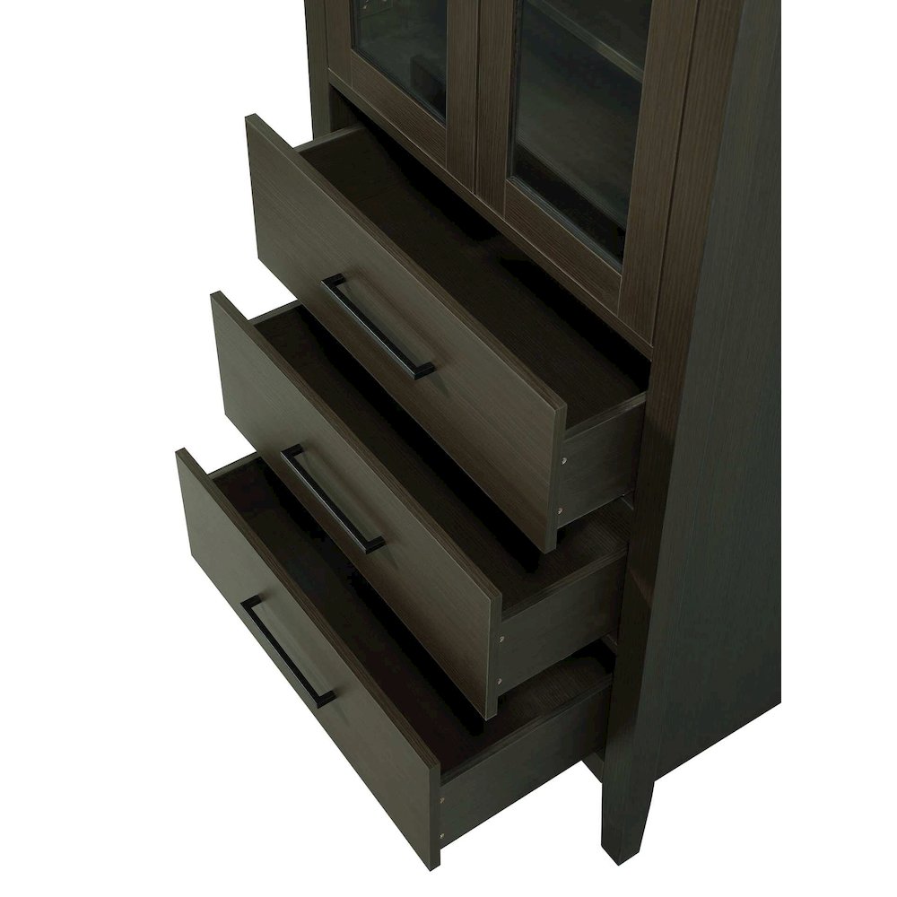28 Inch Bath Storage Glass Cabinet in Mocha Brown