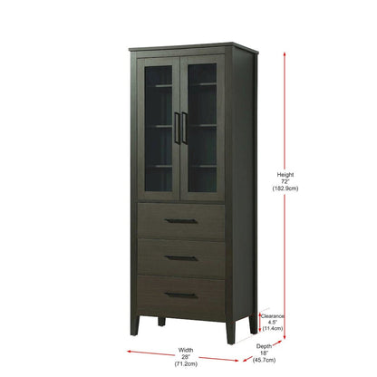 28 Inch Bath Storage Glass Cabinet in Mocha Brown