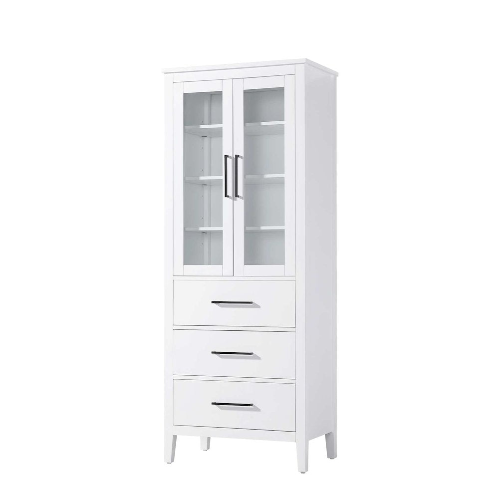 28 Inch Bath Storage Glass Cabinet in White