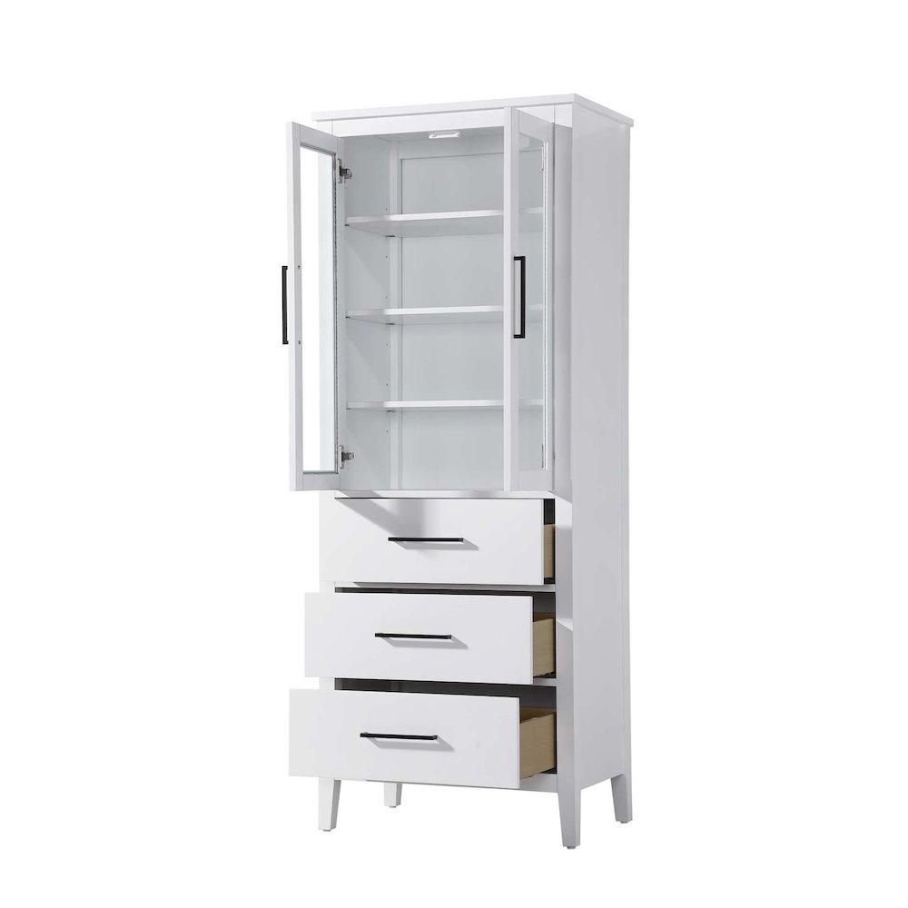 28 Inch Bath Storage Glass Cabinet in White