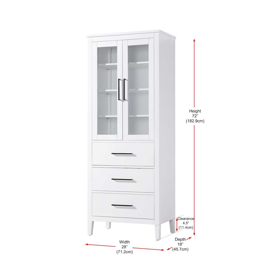 28 Inch Bath Storage Glass Cabinet in White